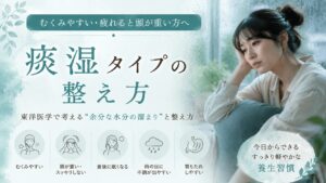 むくみや頭重感、身体の重だるさや雨の日の不調など痰湿タイプの症状に悩む女性をイメージした養生法のアイキャッチ画像